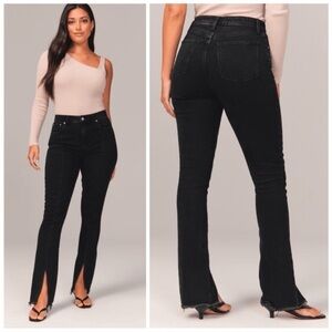 Abercrombie & Fitch Curve Love Black Skinny High Rise Denim with Front Split Hem